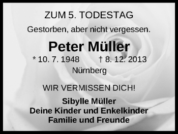 Traueranzeige von Peter Müller von Gesamtausgabe Nürnberger Nachrichten/ Nürnberger Ztg.