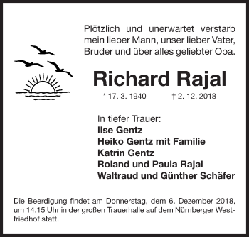 Traueranzeige von Richard Rajal von Gesamtausgabe Nürnberger Nachrichten/ Nürnberger Ztg.