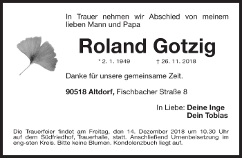 Traueranzeige von Roland Gotzig von Gesamtausgabe Nürnberger Nachrichten/ Nürnberger Ztg.