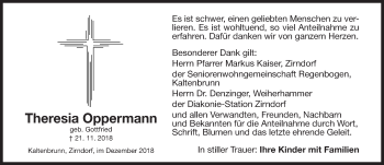 Traueranzeige von Theresia Oppermann von Fürther Nachrichten Lokal
