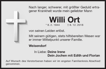 Traueranzeige von Willi Ort von Erlanger Nachrichten Lokal