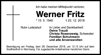 Traueranzeige von Werner Fritz von Schwabacher Tagblatt