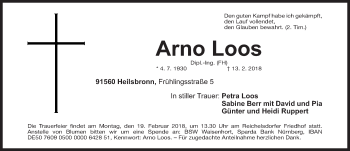 Traueranzeige von Arno Loos von Gesamtausgabe Nürnberger Nachrichten/ Nürnberger Ztg.
