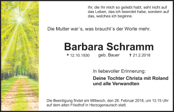 Traueranzeige von Barbara Schramm von Nordbayerische Nachrichten Herzogenaurach Lokal