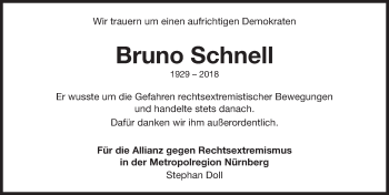 Traueranzeige von Bruno Schnell von Gesamtausgabe Nürnberger Nachrichten/ Nürnberger Ztg.