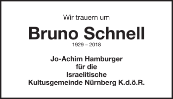 Traueranzeige von Bruno Schnell von Gesamtausgabe Nürnberger Nachrichten/ Nürnberger Ztg.