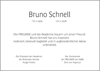 Traueranzeige von Bruno Schnell von Gesamtausgabe Nürnberger Nachrichten/ Nürnberger Ztg.