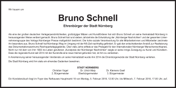 Traueranzeige von Bruno Schnell von Gesamtausgabe Nürnberger Nachrichten/ Nürnberger Ztg.