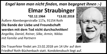 Traueranzeige von Elmar Straubinger von Roth-Hilpoltsteiner Volkszeitung Lokal
