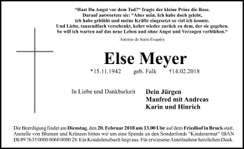 Traueranzeige von Else Meyer von Erlanger Nachrichten Lokal