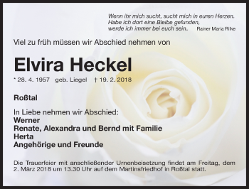 Traueranzeige von Elvira Heckel von Fürther Nachrichten Lokal