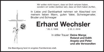 Traueranzeige von Erhard Wechsler von Gesamtausgabe Nürnberger Nachrichten/ Nürnberger Ztg.