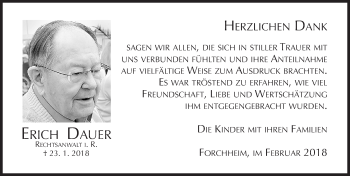 Traueranzeige von Erich Dauer von Nordbayerische Nachrichten Forchheim Lokal