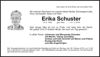 Traueranzeige von Erika Schuster von Erlanger Nachrichten/ Nordbayer. Nachrichten Forchheim