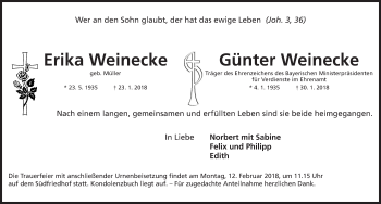Traueranzeige von Erika Weinecke von Gesamtausgabe Nürnberger Nachrichten/ Nürnberger Ztg.