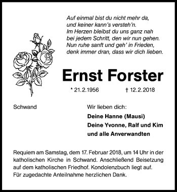 Traueranzeige von Ernst Forster von Schwabach