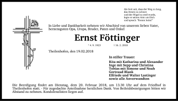 Traueranzeige von Ernst Föttinger von Altmühl-Bote Lokal