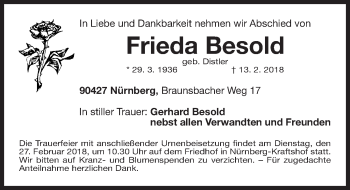 Traueranzeige von Frieda Besold von Gesamtausgabe Nürnberger Nachrichten/ Nürnberger Ztg.