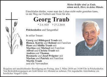 Traueranzeige von Georg Traub von Neumarkter Nachrichten Lokal