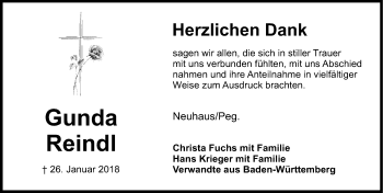 Traueranzeige von Gunda Reindl von Nordbayerische Nachrichten Pegnitz Lokal