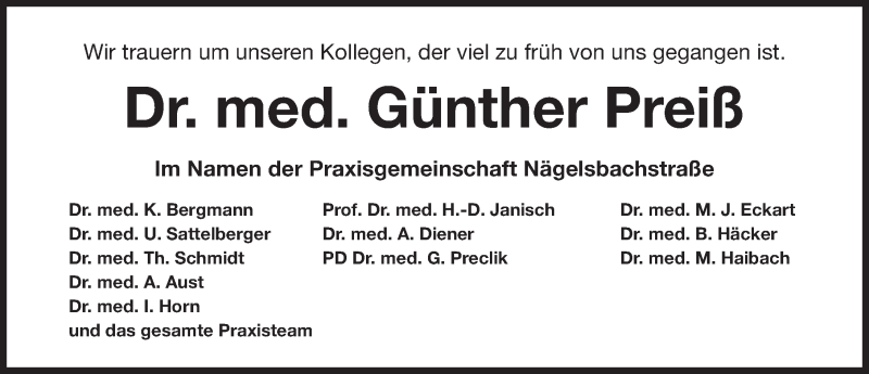  Traueranzeige für Günther Preiß  vom 09.02.2018 aus Erlanger Nachrichten Lokal