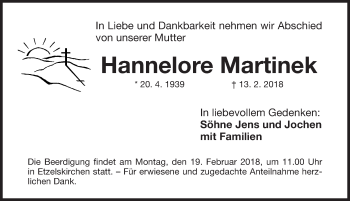 Traueranzeige von Hannelore Martinek von Nordbayerische Nachrichten Herzogenaurach Lokal