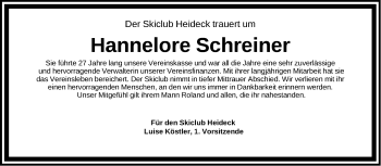 Traueranzeige von Hannelore Schreiner von Roth-Hilpoltsteiner Volkszeitung Lokal