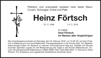 Traueranzeige von Heinz Förtsch von Nordbayerische Nachrichten Forchheim Lokal