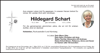 Traueranzeige von Hildegard Schart von Roth-Hilpoltsteiner Volkszeitung Lokal