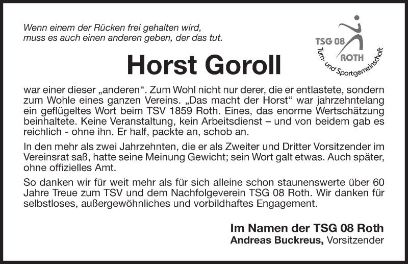  Traueranzeige für Horst Goroll vom 19.02.2018 aus Roth-Hilpoltsteiner Volkszeitung Lokal