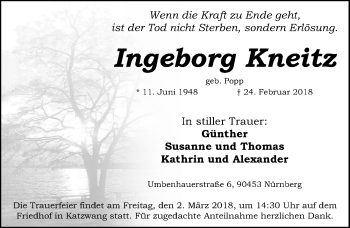 Traueranzeige von Ingeborg Kneitz von Schwabach