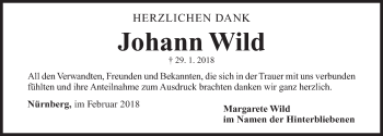 Traueranzeige von Johann Wild von Gesamtausgabe Nürnberger Nachrichten/ Nürnberger Ztg.
