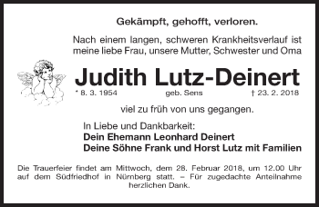 Traueranzeige von Judith Lutz-Deinert von Gesamtausgabe Nürnberger Nachrichten/ Nürnberger Ztg.