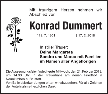 Traueranzeige von Konrad Dummert von Erlanger Nachrichten Lokal