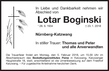 Traueranzeige von Lotar Boginski von Gesamtausgabe Nürnberger Nachrichten/ Nürnberger Ztg.