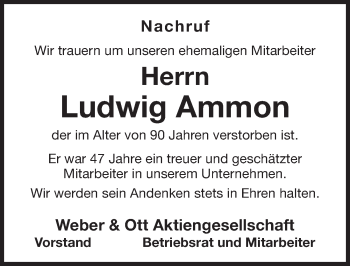 Traueranzeige von Ludwig Ammon von Nordbayerische Nachrichten Forchheim Lokal