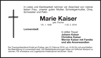Traueranzeige von Marie Kaiser von Nordbayerische Nachrichten Herzogenaurach Lokal