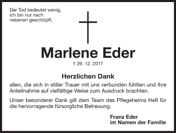 Traueranzeige von Marlene Eder von Gesamtausgabe Nürnberger Nachrichten/ Nürnberger Ztg.