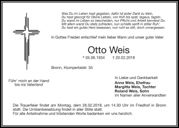 Traueranzeige von Otto Weis von Nordbayerische Nachrichten Pegnitz Lokal