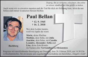 Traueranzeige von Paul Bellan von Neumarkter Nachrichten Lokal