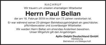 Traueranzeige von Paul Bellan von Neumarkter Nachrichten Lokal
