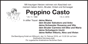 Traueranzeige von Peppino Casto von Gesamtausgabe Nürnberger Nachrichten/ Nürnberger Ztg.