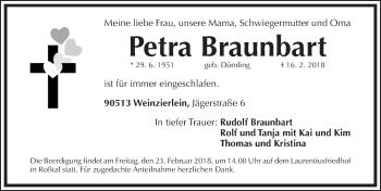 Traueranzeige von Petra Braunbart von Fürther Nachrichten Lokal