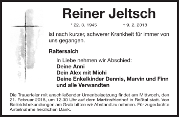 Traueranzeige von Reiner Jeltsch von Fürther Nachrichten Lokal