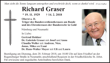 Traueranzeige von Richard Graser von Gesamtausgabe Nürnberger Nachrichten/ Nürnberger Ztg.