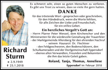 Traueranzeige von Richard Sturm von Roth-Hilpoltsteiner Volkszeitung Lokal