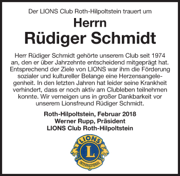 Traueranzeige von Rüdiger Schmidt von Roth-Hilpoltsteiner Volkszeitung Lokal