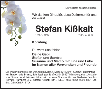 Traueranzeige von Stefan Kißkalt von Gesamtausgabe Nürnberger Nachrichten/ Nürnberger Ztg.