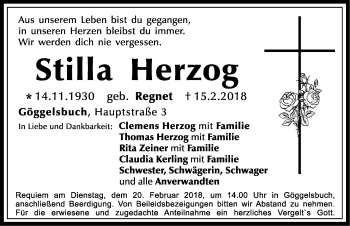 Traueranzeige von Stilla Herzog von Roth-Hilpoltsteiner Volkszeitung Lokal