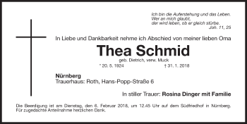 Traueranzeige von Thea Schmid von Gesamtausgabe Nürnberger Nachrichten/ Nürnberger Ztg.